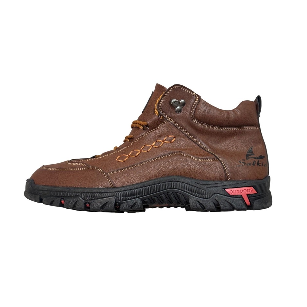 Salkin USA Mens Brown Leather Outdoor Hiking Boots Mid Top Size 47 6629-47